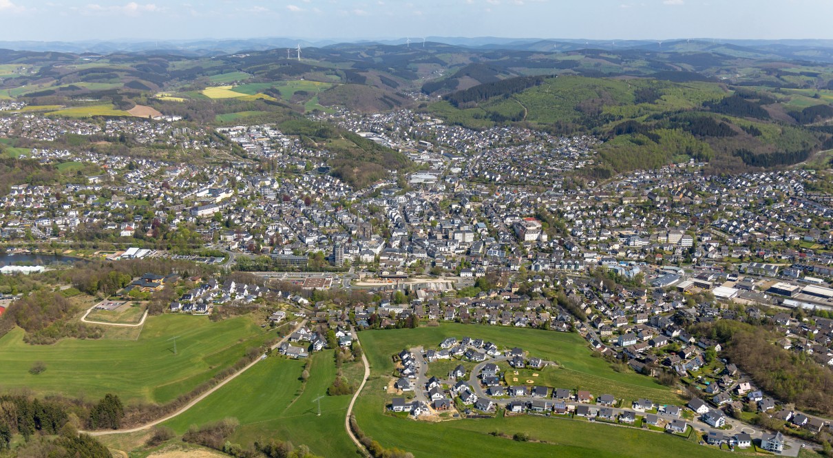 Luftaufnahme der Stadt Olpe. Luftaufnahme der Stadt Olpe.